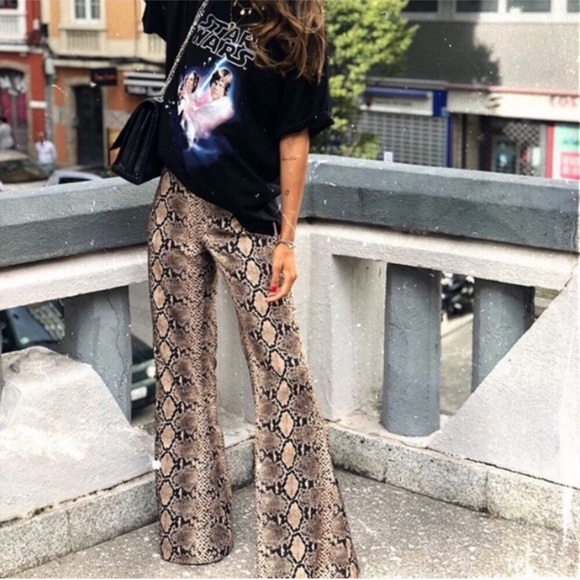 Zara Pants - ZARA SNAKE PRINT FLARED PANTS